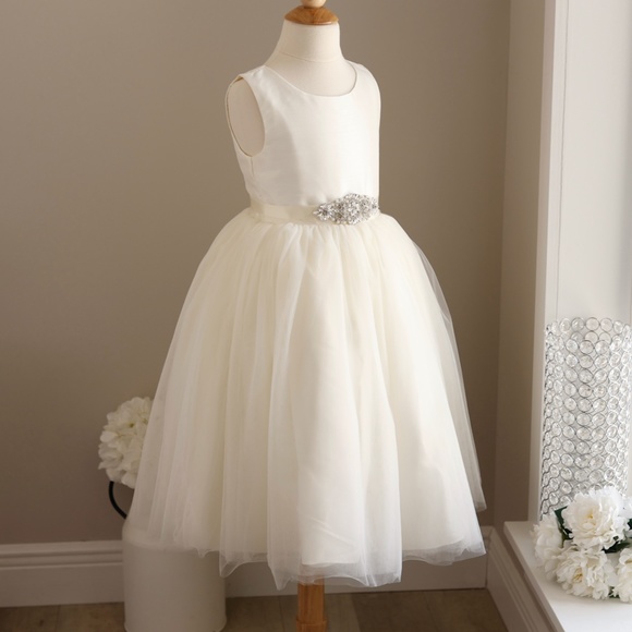 Ivory Flower Girl Dress Silk Blend Tulle Rhinestone Satin Ribbon Sash NWT - Picture 5 of 7